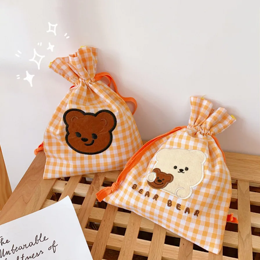 Sharkbang Kawaii Bear Fabric Bundle Pocket Cosmetic Storage Bag Desktop Bag Makeup Organizer Bag Gift Decorative Bag