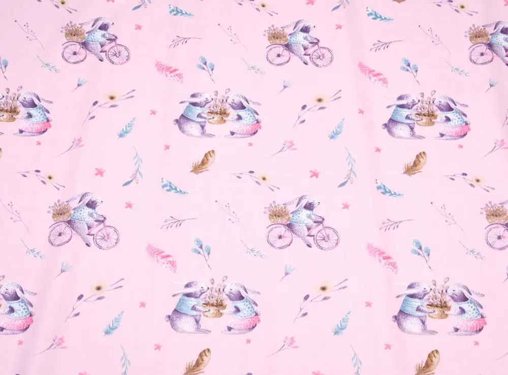 Bunny riding a bike feather Diy Patchwork Quilting Handmade Baby Cloth Bedding Blanket Sheet Tilda Tissus Tecido Cotton Fabric