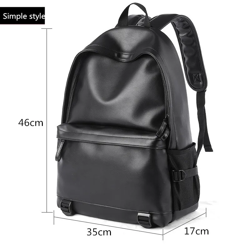 Mochila de couro preto masculina, mochilas escolares para meninos adolescentes, mochilas para laptop de 15,6 \