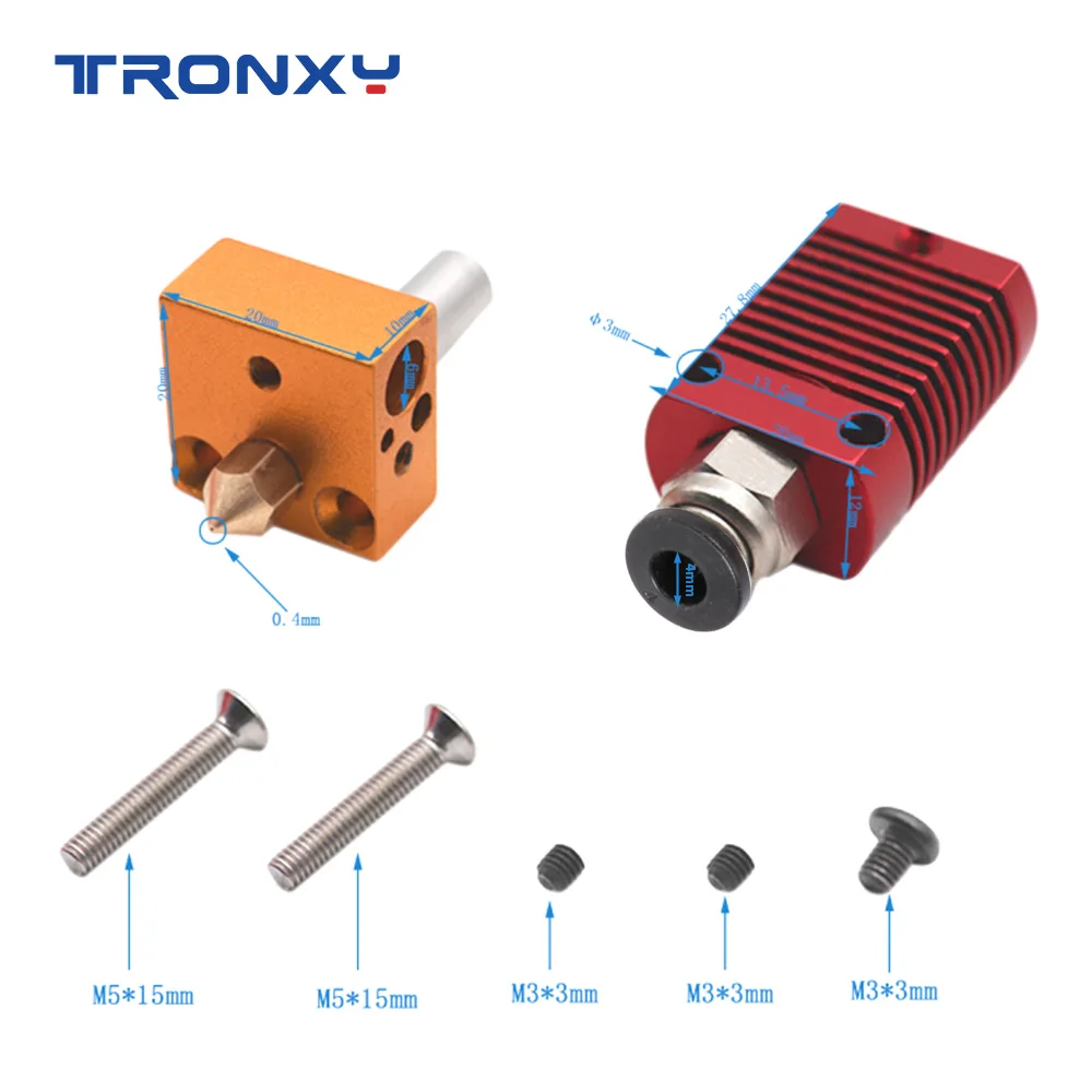 Tronxy XY-2 PRO and X5SA 3D Printer Parts and Accessories Orange Extrusion Head Kits with 0.4mm nozzle Strong Compatibility