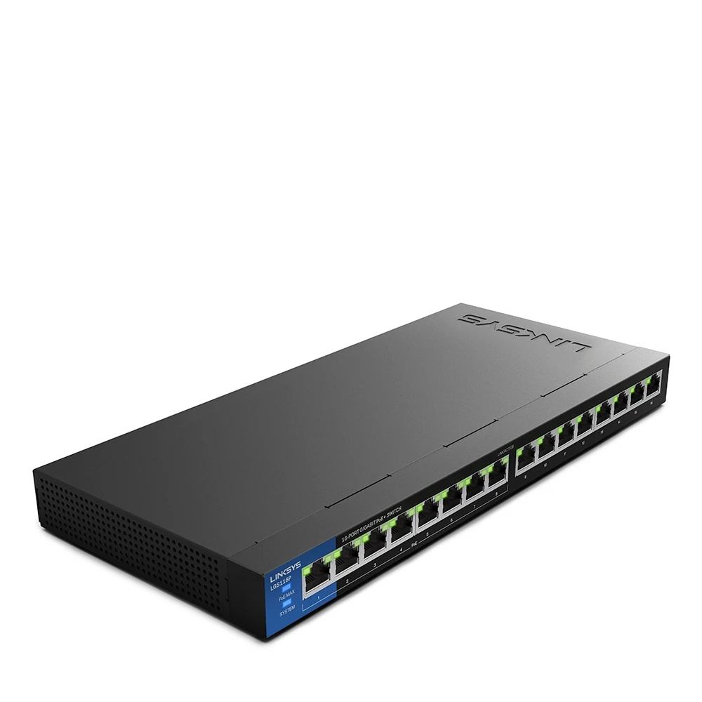 LINKSYS LGS116P 16-Port PoE+ Switch Business Desktop Gigabit Wired Connection Speed Up To 1,000 Mbps 16 Gigabit Ethernet