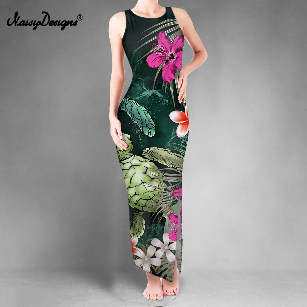 

Noisydesigns Long Dresses For Women Summer 2022 Hibiscus Boho Turtle Flower Pattern Slit Vest Roupas De Festa 2XL 4XL Wholesale