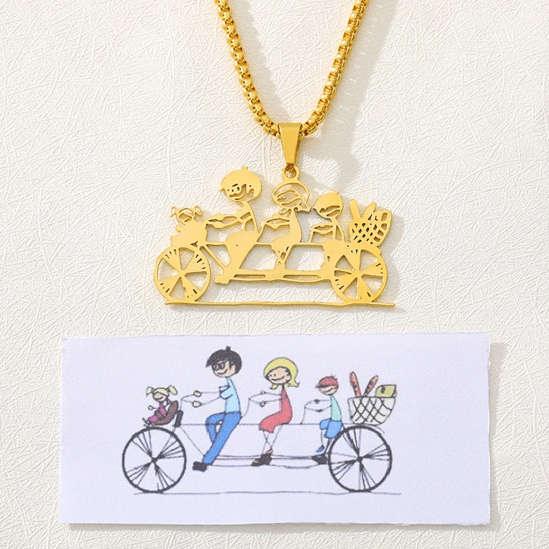 

Custom Children's Drawing Necklace Personalized Kids Art Stainless Steel Pendant Necklace Child Artwork Women Jewelry Gifts