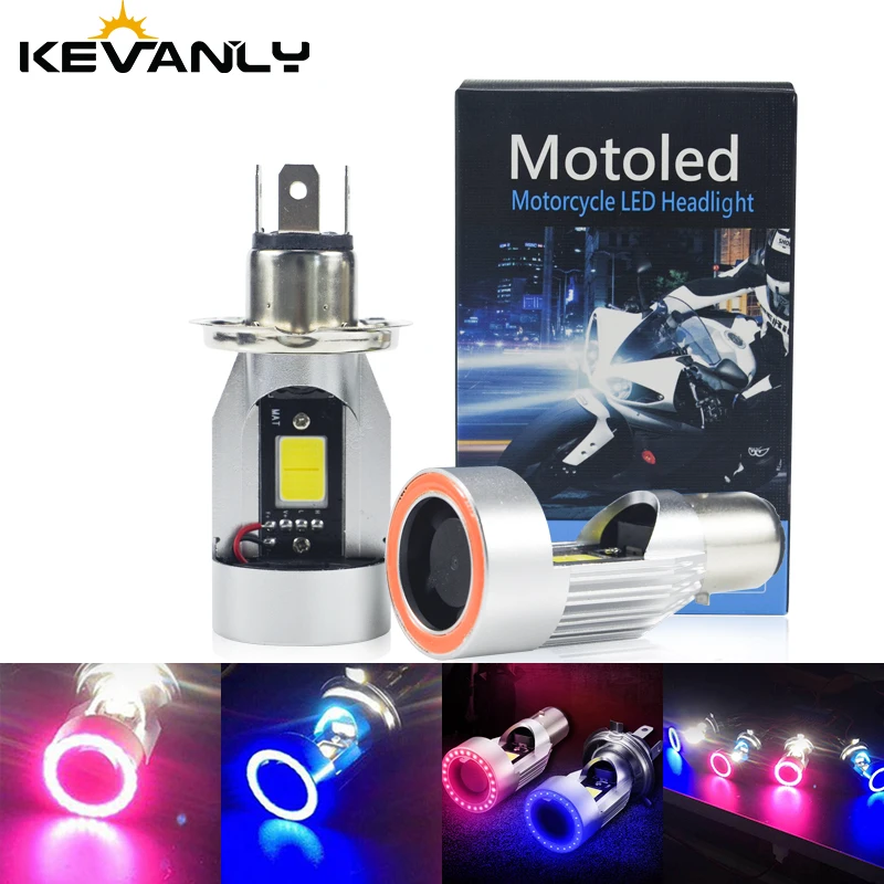 1pcs Angel Eye BA20d H4 LED Headlight Red Blue Aperture High Low Beams Fog Lamp H4 Led Car Headlamp H4 Led Motorcycle Headlights