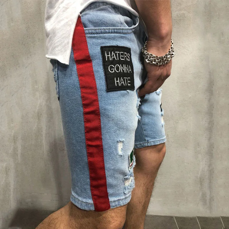 Best Sale Men\'s Denim Pant Shorts Hot Jeans Embroidery Hole Slim Fit Casual Hiking Sport Fashion Half Pants For Summer