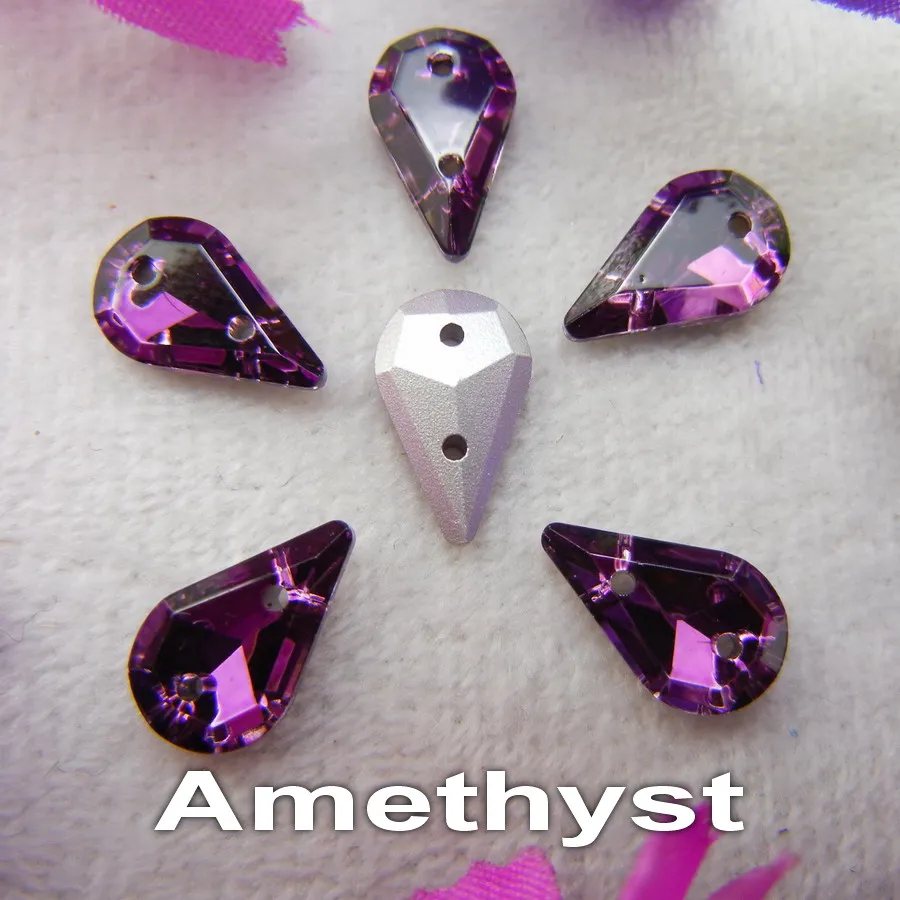 Glaskristall, zwei Löcher, 8*13mm, 50 Stück/Beutel, schöne Farbmischung, schlanke Tropfenform, aufnähbare Strassperlen für Kleidung, Schuhe, DIY. – Detail 10