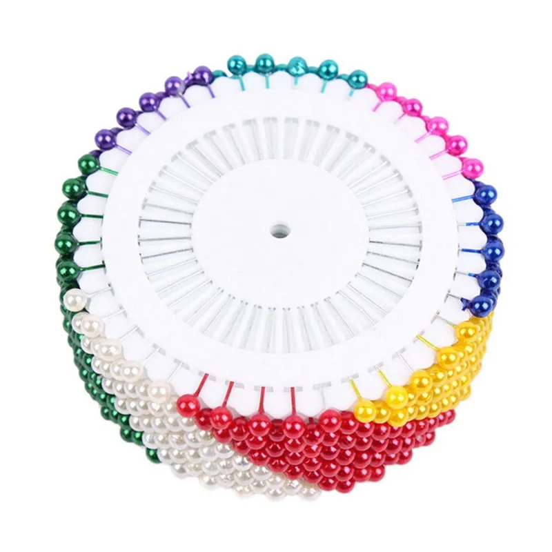 

480 Pcs Colorful Round Pearl Head Needles Stitch Straight Push Sewing Pins