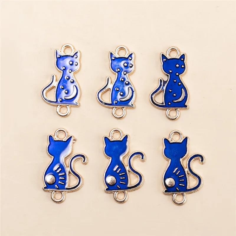 HEYUYAO 10pcs/lot Royal Blue Cat Alloy Charms Pendants DIY Bracelet Necklace For Jewelry Making Accessories