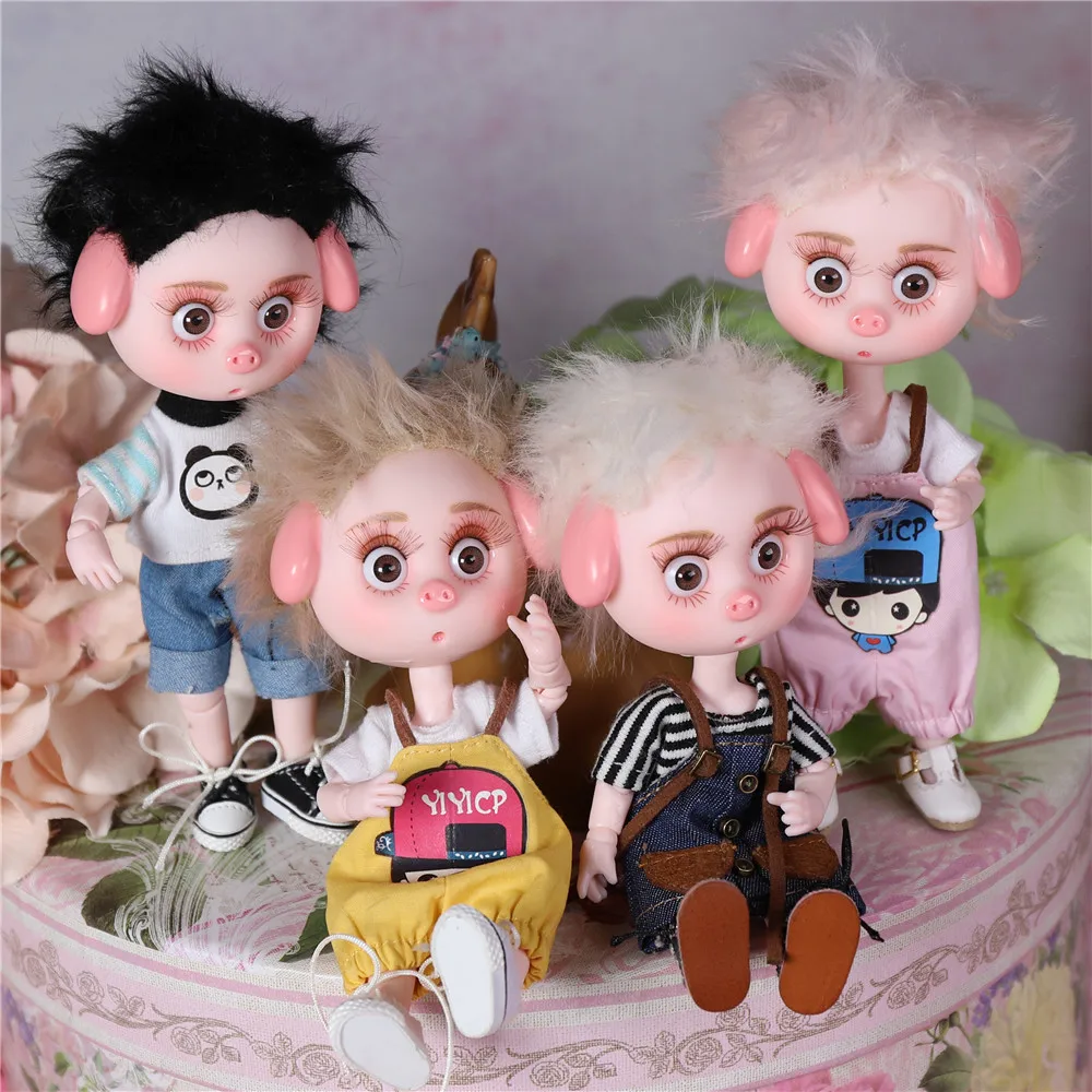 

DBS 1/12 BJD 26 joint body cute pig ob11 doll with clothes shoes children gift 15cm mini doll girl boy toy