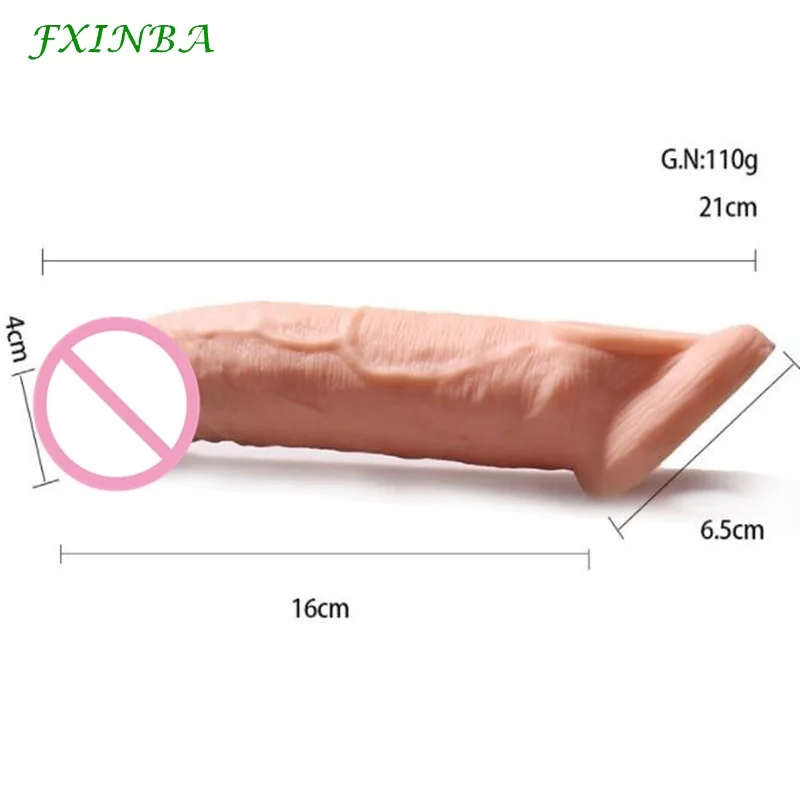 FXINBA 21cm Realistic Penis Sleeve Extender Cock Sleeve Delay Ejaculation Reusable Condom Dick Enlargement Adult Sex Toy For Men