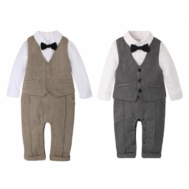 IYEAL Baby Suits Newborn Boy Clothes Romper + Vest + Hat Formal Clothing Outfit Party Bow Tie Children Birthday Dress 0-24M