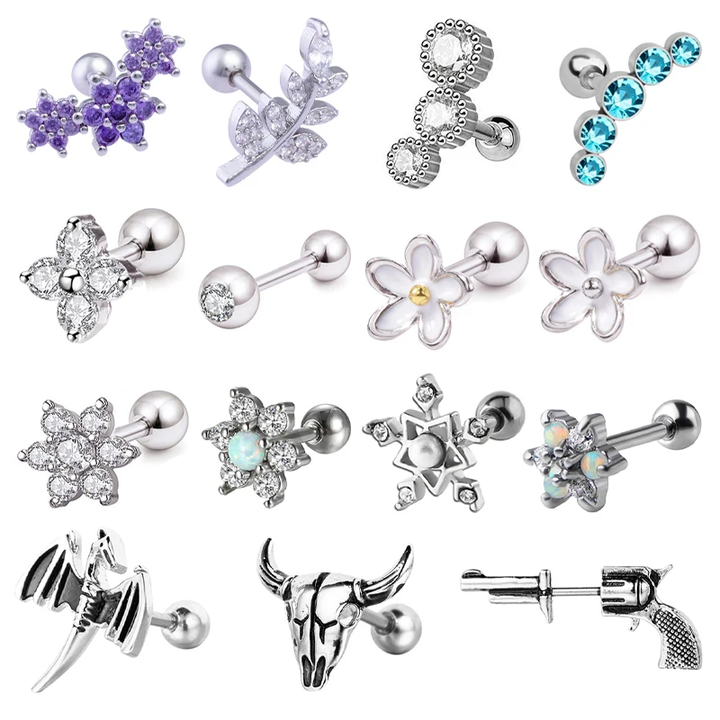 1PC 316L Surgical Steel Cartilage Earring Crystal CZ Helix Earrings Studs Punk Ear Piercing 16G Tragus Conch Piercings for Women