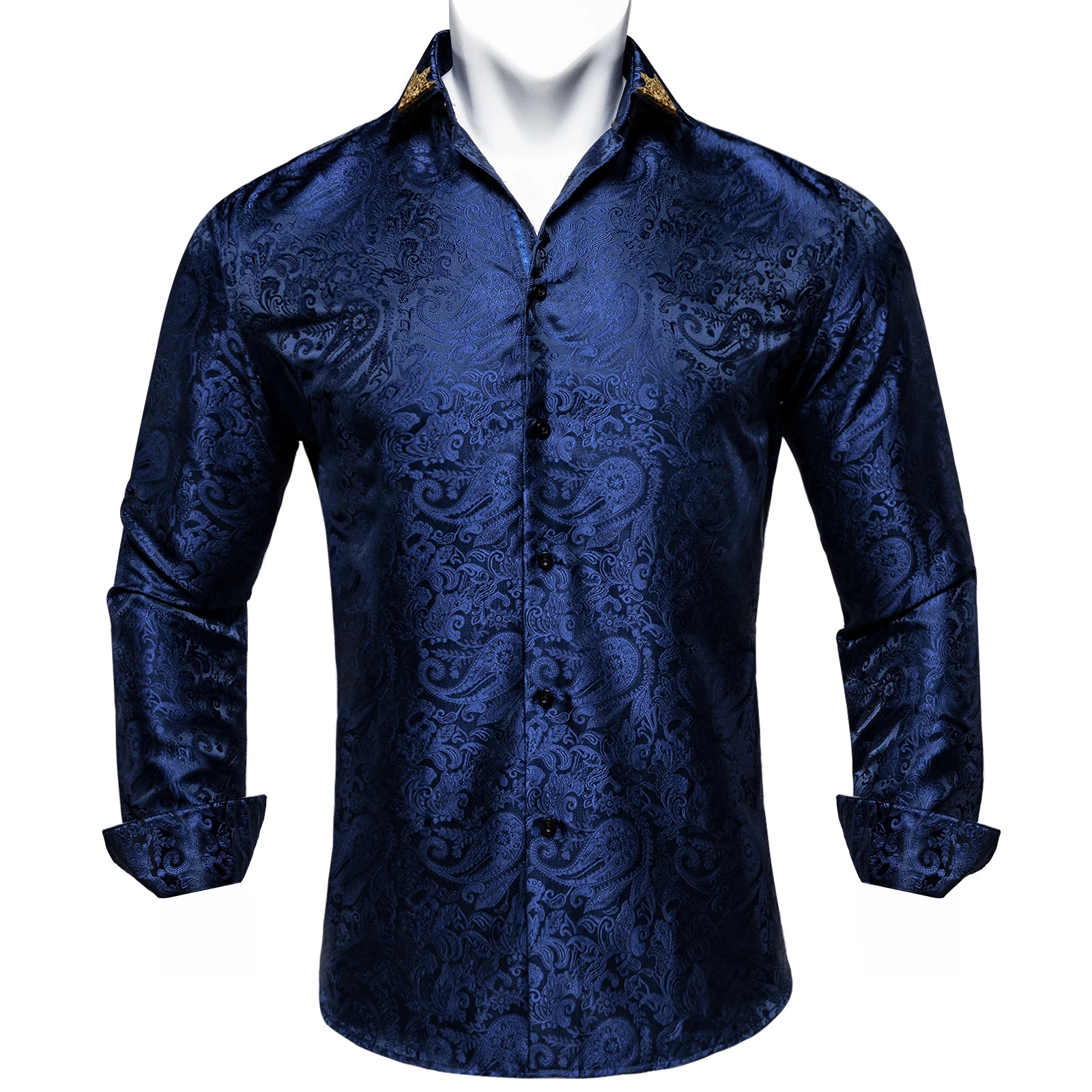 Fashion Royal Blue Paisley Men Shirts Business Formal Long Sleeve Slim Fit Social Shirts with Collar Pin Male Clothes DiBanGu