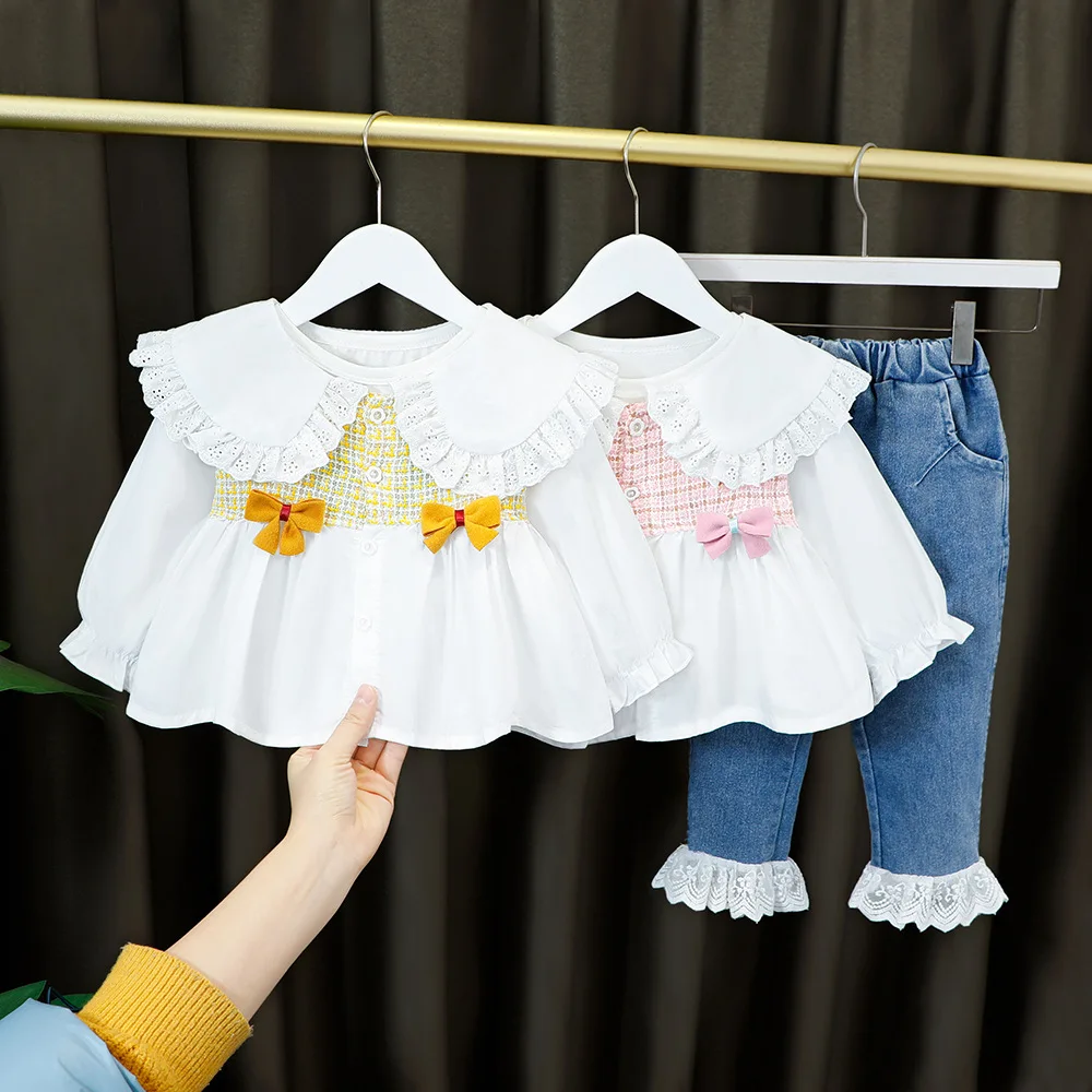 Spring Autumn Baby Girls Clothing Set Fashion Casual Long Sleeved Shirts + Denim Jeans Pants Kids Girls Clothes Suit Child Wear