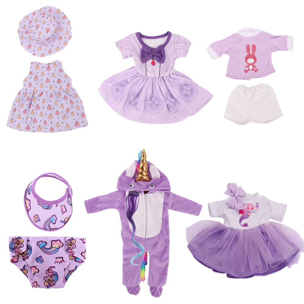 Doll Clothes Purple Unicorn Elements Set Kitty Shoes Fit 18Inch American &43cm Baby Reborn Doll Accessories,Russia Kid Play Toys