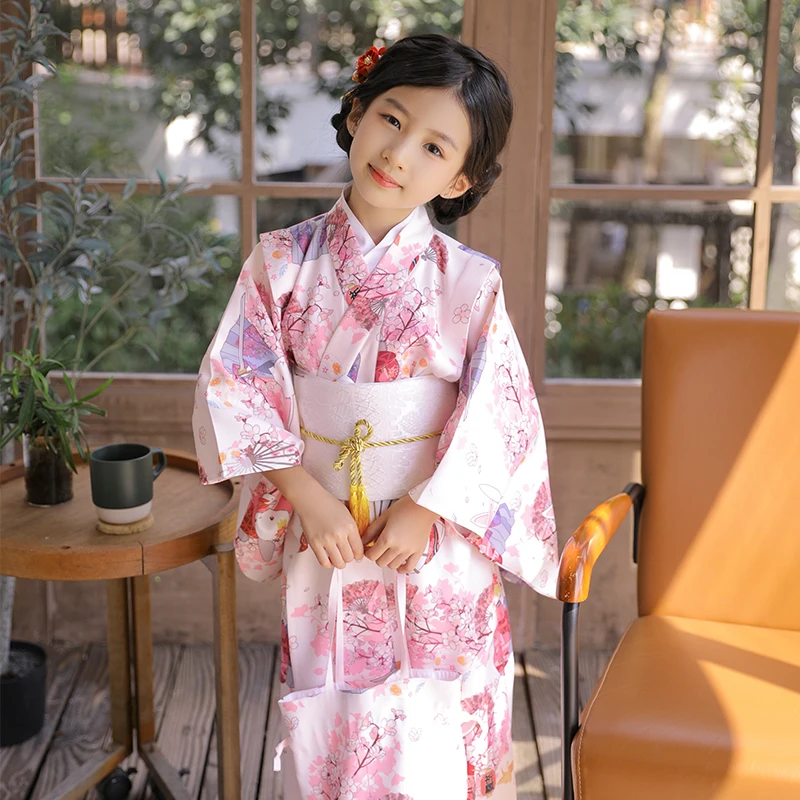 Japanese Children\'S Cartoon Animal Polyester Children\'s Clothing Kids Japanese Kimono Yukata Girl Dress Performance CostumeLC069