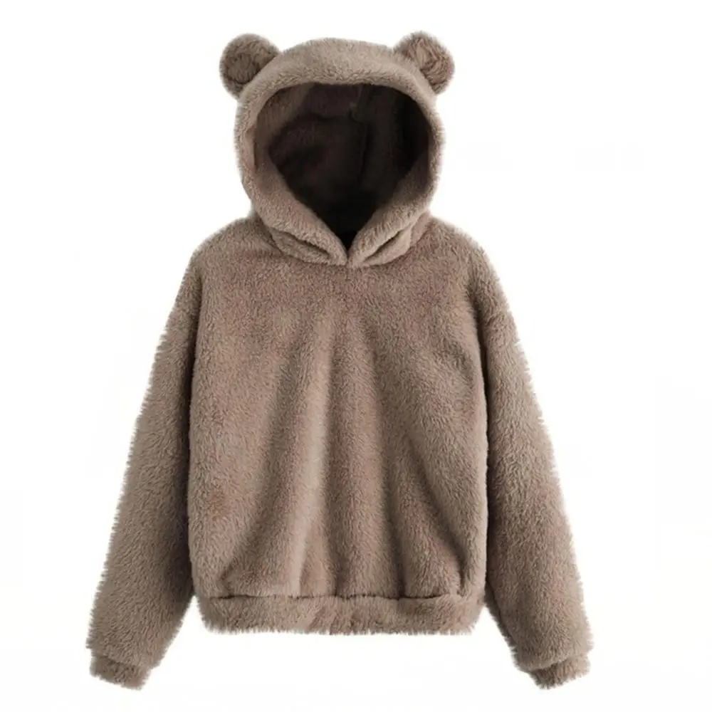 Women Teddy Sweater Plus Size 3XL Kawaii Tops Harajuku Hooded Pullover Winter Fluffy Fleece Sherpa Sweaters