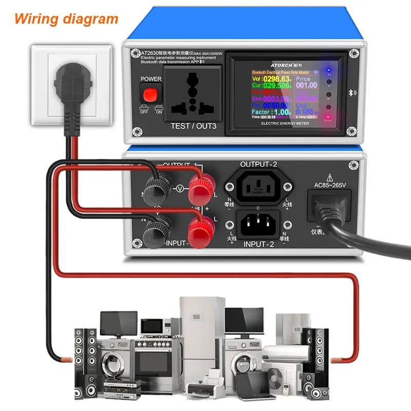 AT2630 AC Amperometro Voltmetro Wattmetro digitale Presa USB elettrica Tester Tensione Corrente Multimetro Misuratore di potenza Indicatore di carica