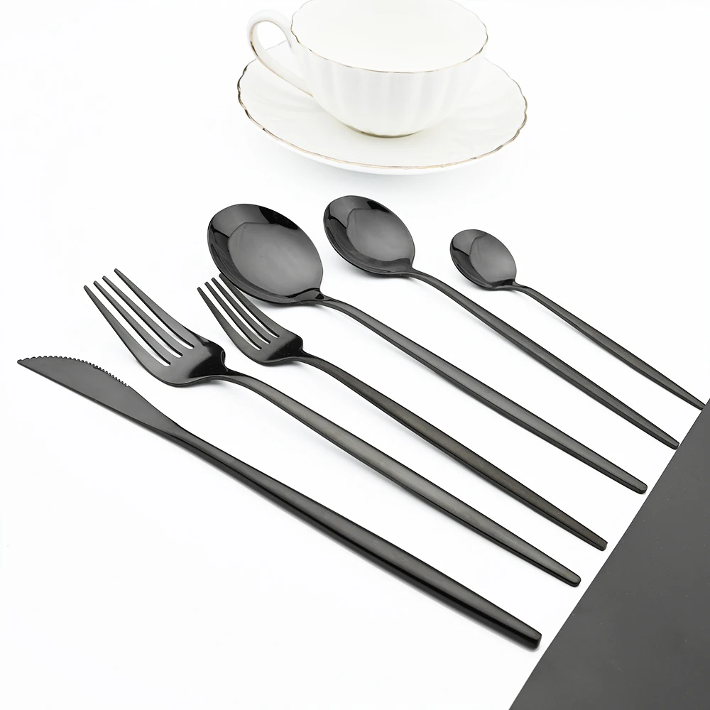 Mirror Cutlery Set Stainless Steel Black Flatware Set Kitchen Tableware Knife Spoons Forks Dinnerware Silverware Dropshipping