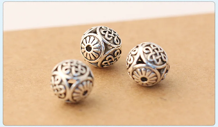 Handmade 100% 925 silver Tibetan beads 925 sterling Tibetan Endless KNot Beads Good Luck Loose Beads Jewelry Findings