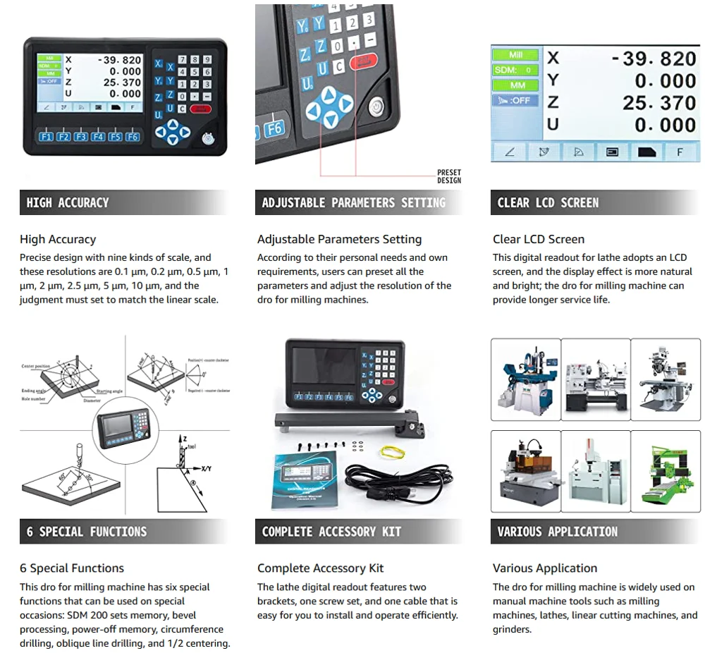 Ditron Large LCD Screen 4 Axis Digital Readout/DRO/LCD Display For Milling Boring Lathe Machines