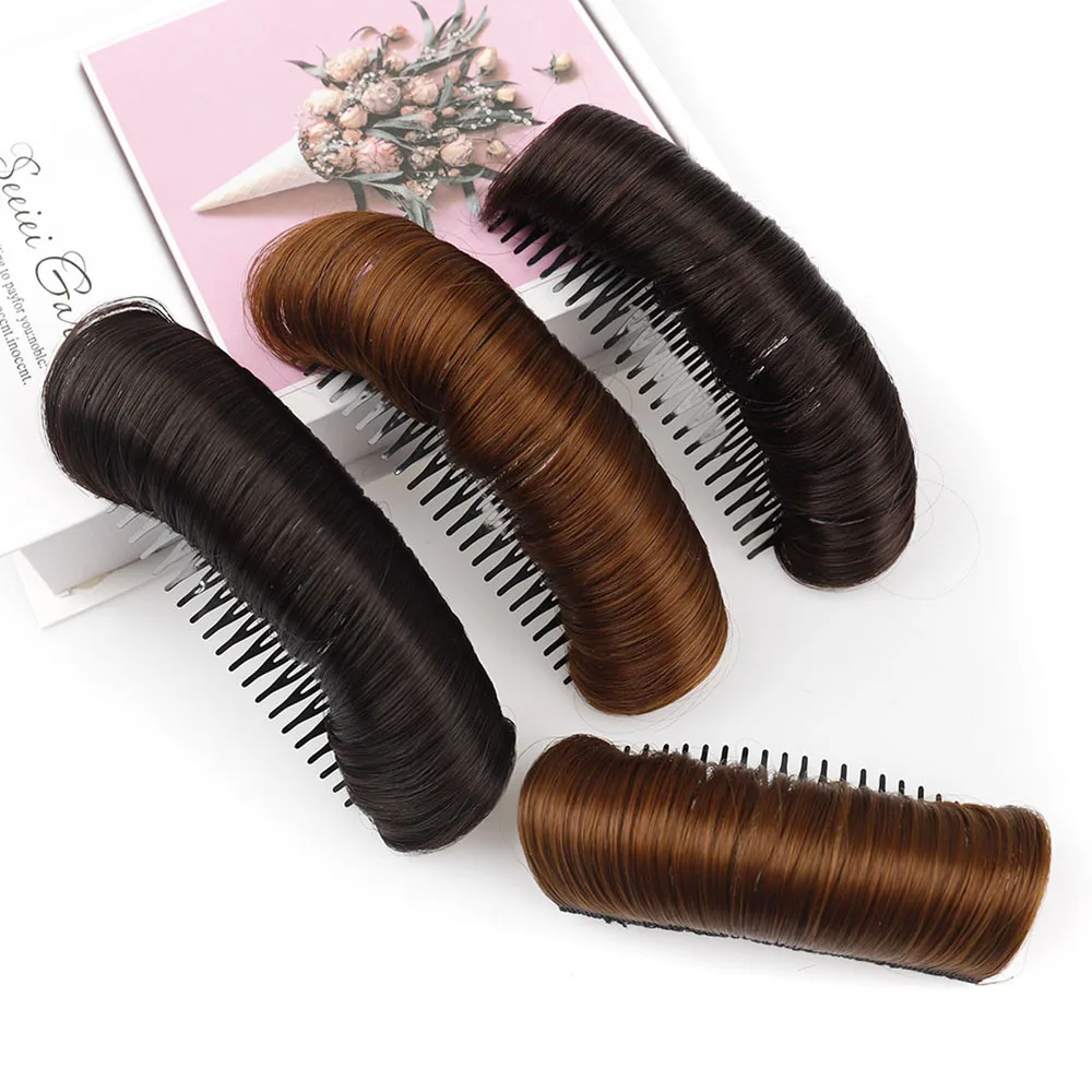 Almofadas de cabelo invisíveis sintéticas para mulheres, resistente ao calor, inserir pente, almofada de cabelo fofa, extensão natural do cabelo,