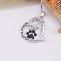 Crystal Charm Heart Shape Necklace For Women Girls Pet Lovers Rhinestone Cat Dog Paw Footprint Pendant Necklaces Jewelry Gifts