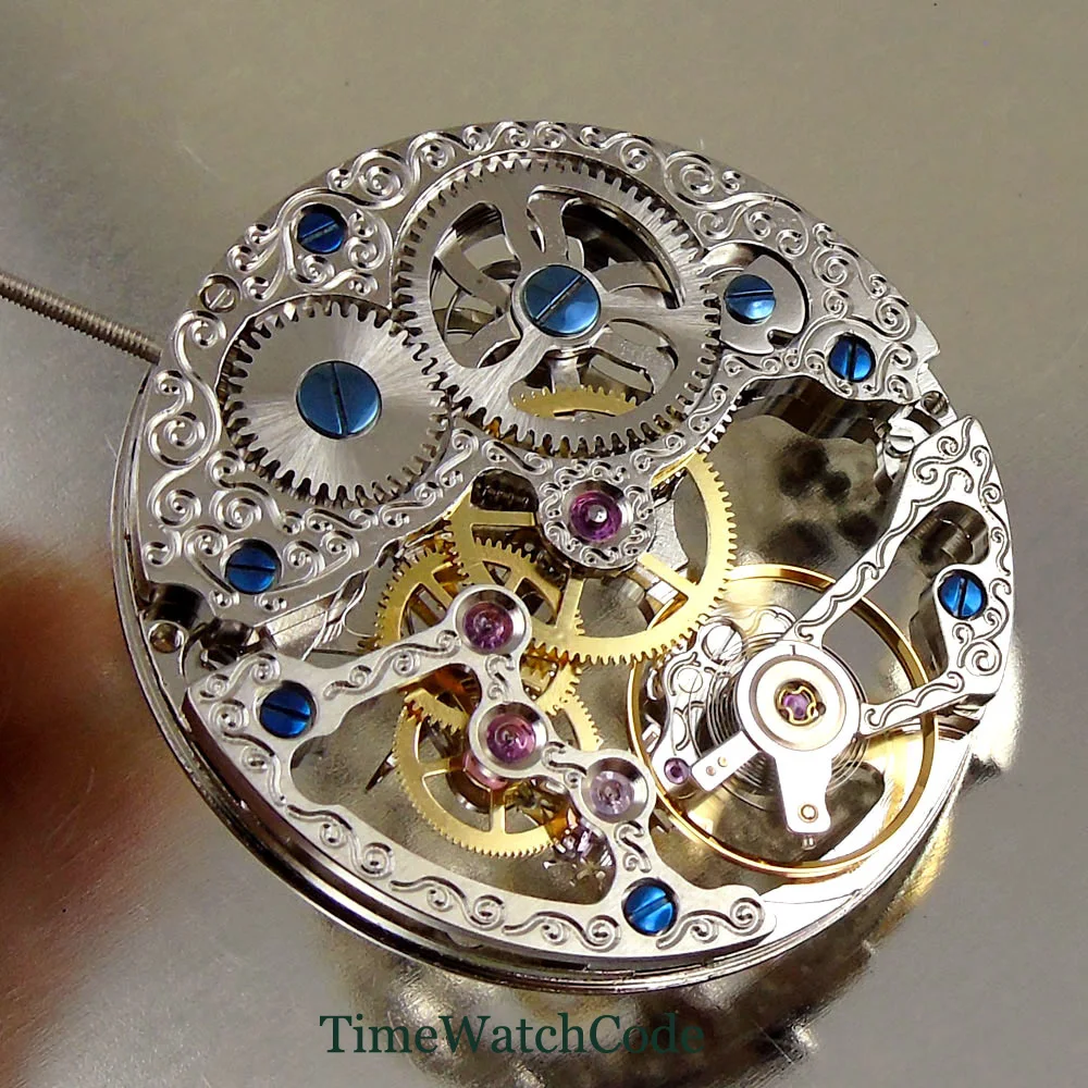 17 Jewels Mechanical Hand Winding Movement Asia 6497 6498 Skeleton Silver Classic Hollow Style