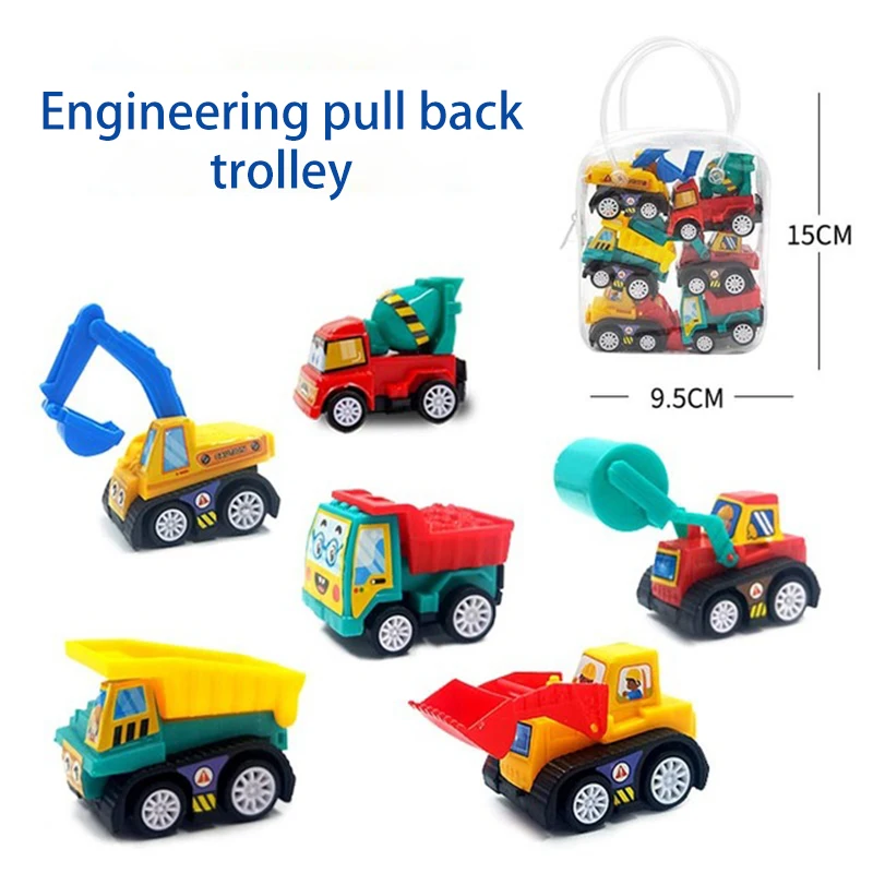 6 Pcs Set Pull Back Car Child Inertia Fall Plastic Slide Resistant Engineering Vehicle Traffic Fire Fighting Model Montessori