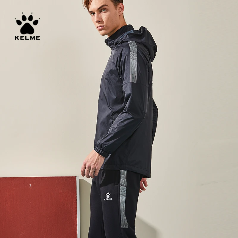 KELME – veste de sport à capuche pour homme et femme, coupe-vent, avec fermeture éclair, pour jogging, entraînement, Football, course à pied, 3991555