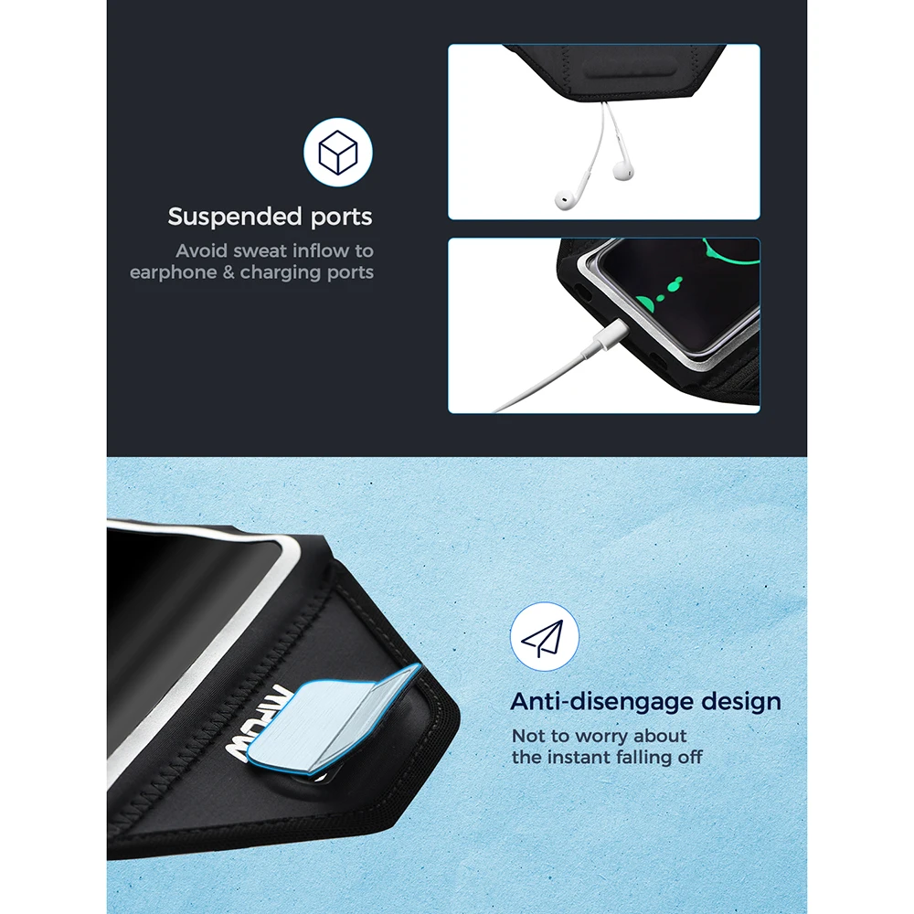 Mpow-شارة هاتف عالمية لهاتف iPhone ، حامل رياضي مع حقيبة AirPods للتشغيل ، iPhone 15 Pro Max ، 14 ، 14 ، 13 ، 12 Pro ، Galaxy S25 ، S24 +