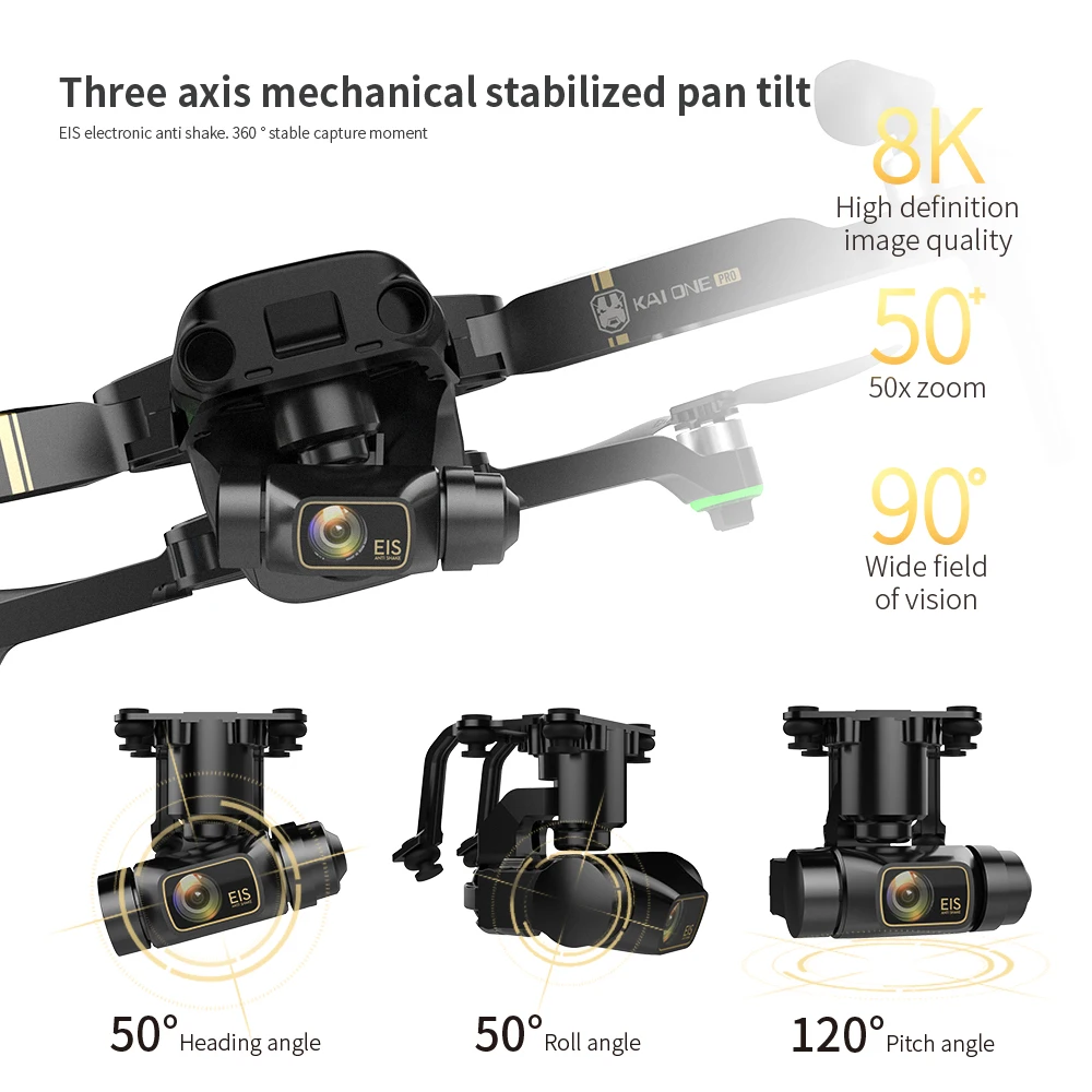 Drone kai one pro 8k hd mecânico, quadricóptero de brinquedo 2021 gimbal com câmera dupla de 3 eixos 5g wifi gps de fotografia aérea profissional