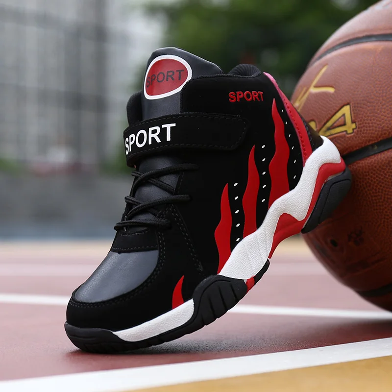 Brand Kids Sneakers Sport Shoes Outdoor Waterproof Pu Leather Running Shoes Boys Basket Sneakers Fur Autumn Winter Warm Footwear