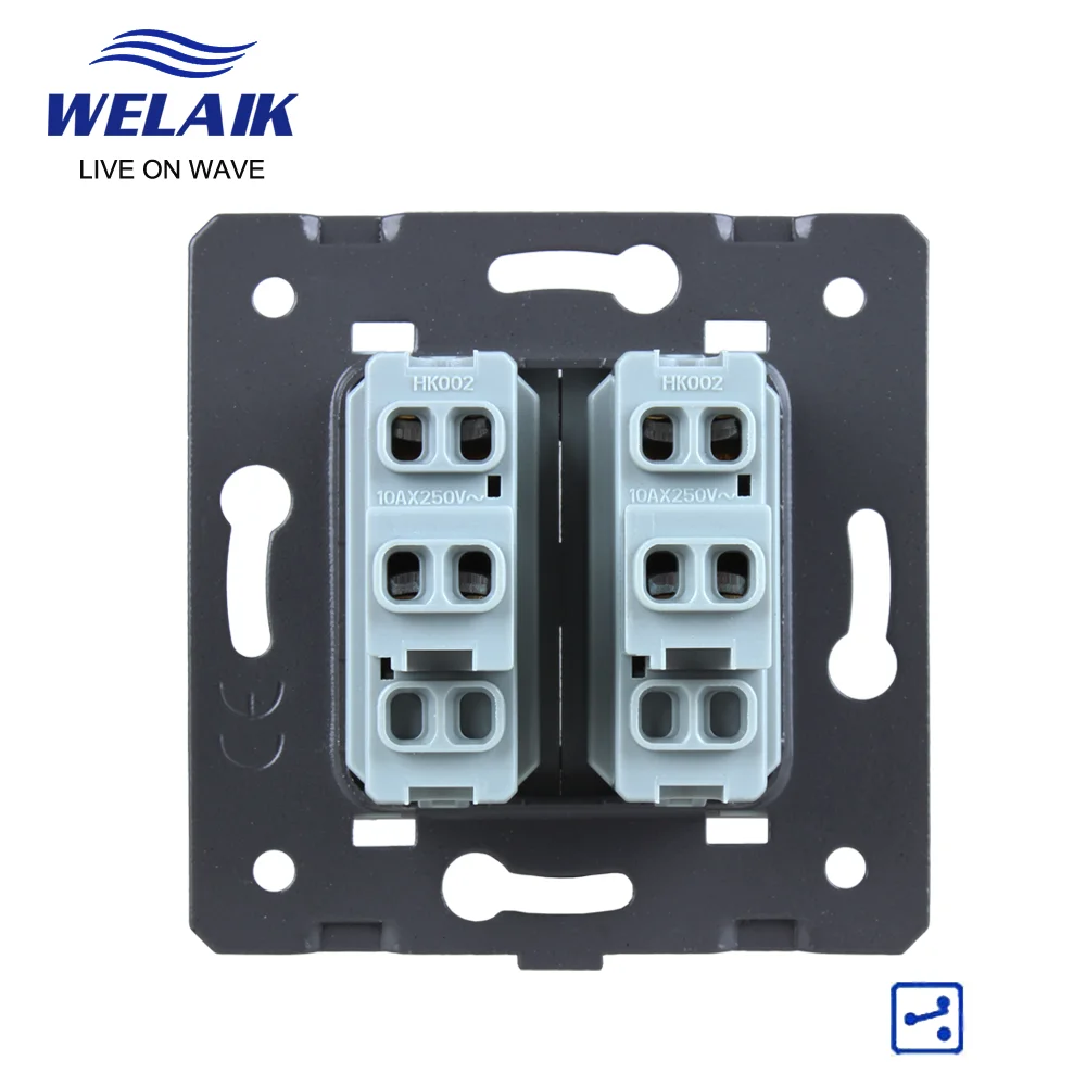 WELAIK EU Stairs Push Button 2Gang2Way Light Wall Switch DIY Parts Crystal-Glass-Panel AC250V A722W