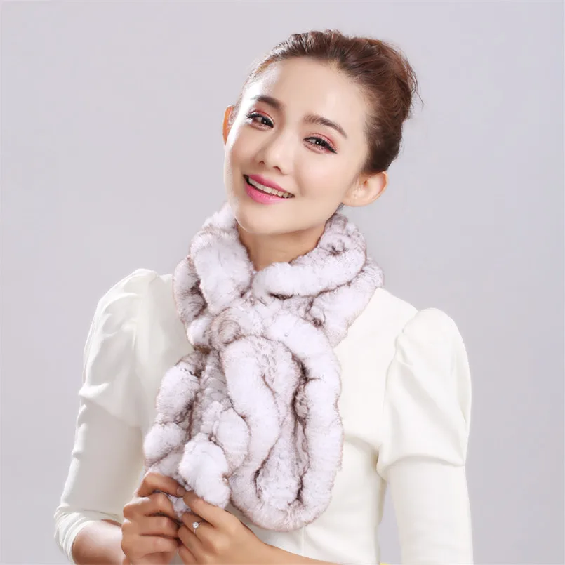 

Women's Warm Winter Soft Real Rex Rabbit Fur Knitted Neckerchief Collar Stole Shawl Thick Scarf