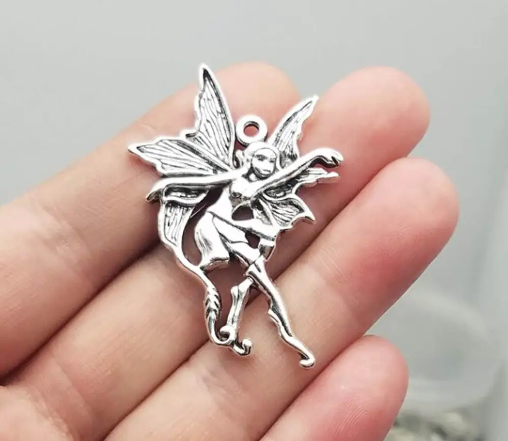 6pcs/lot--49x32mm Flower Fairy Pendants Antique Silver Plated Angel Charms DIY Supplies Jewelry Making Finding Accessories