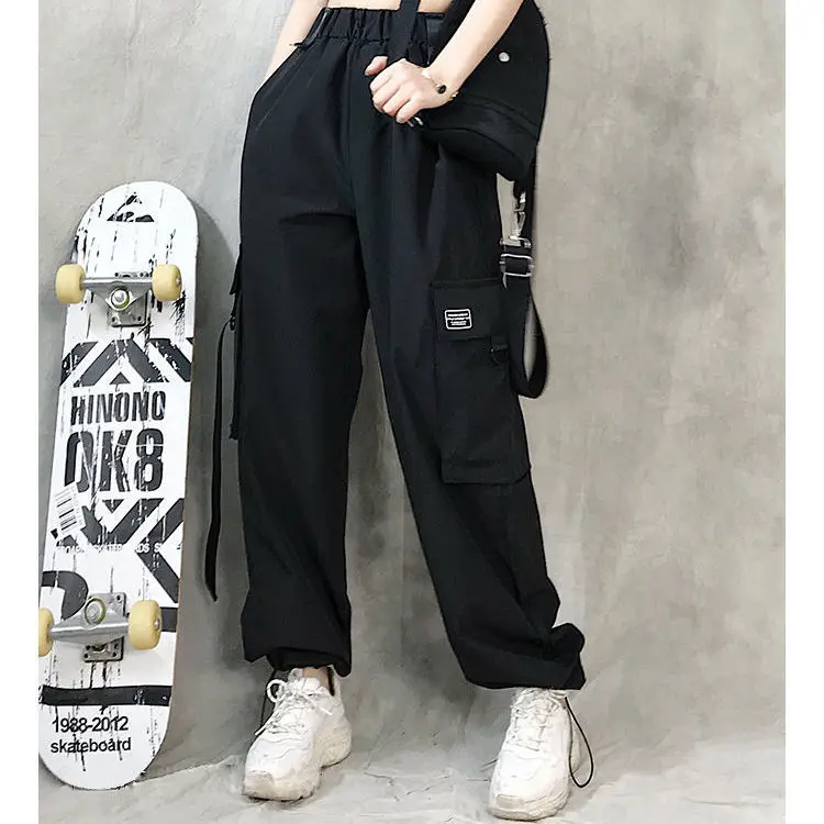 

Women Pants Summer Black Women's Loose Straight Casual Drawstring Overalls Women's High Waist Pantalones De Mujer