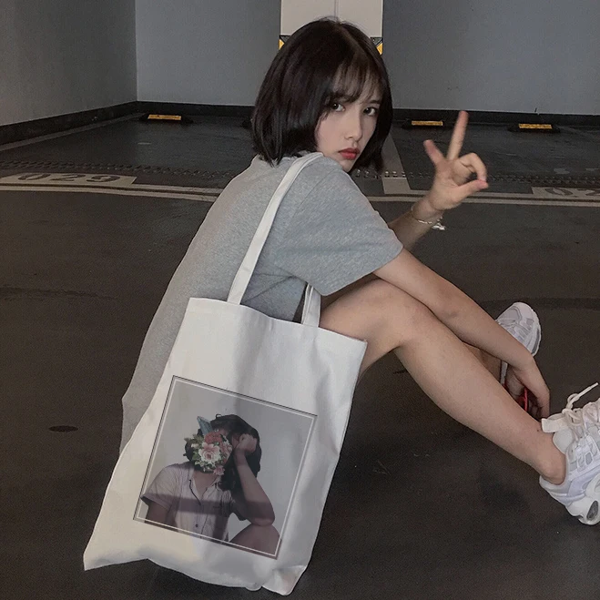 

Foldable Female Casual Handbag Reusable Eco Beach Shopper Bag Women Canvas Tote Bag Cartoon Print Shopping Bags
