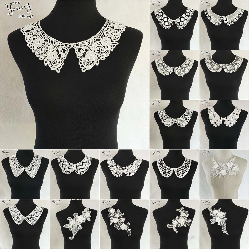 Stile di Modo Tessuto di Pizzo Bianco Neckline Del Ricamo di Applique Del Merletto Del Collare Fai da Te Trim Accessori di Abbigliamento Cucito