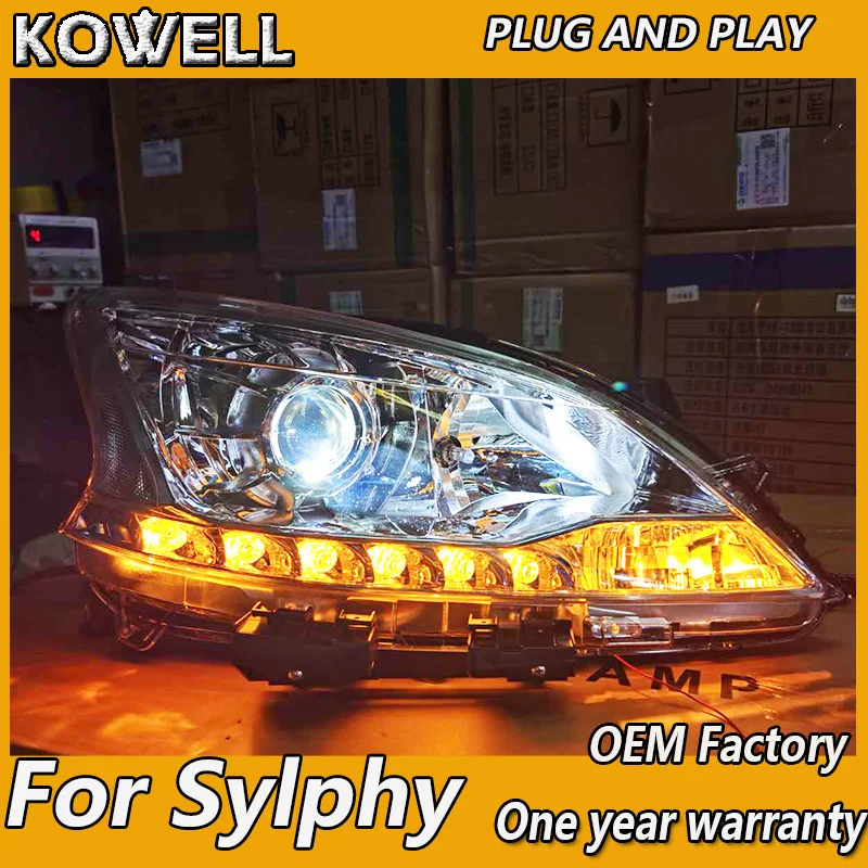 KOWELL Car Styling for Nissan Sylphy Headlights 2013-2015 Sentra Head Light DRL Turn Signal Low High Beam Projector Lens