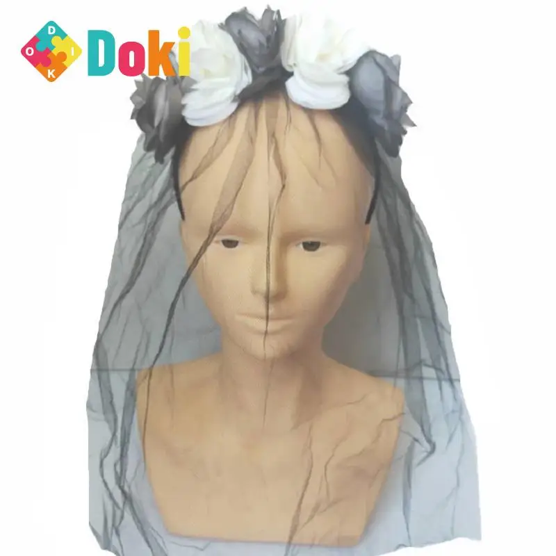 

Doki Toy 2023 New Black And White Roses Yarn Dress Up Hair Hoop Dead Sent Right Buckle Halloween Halloween Props