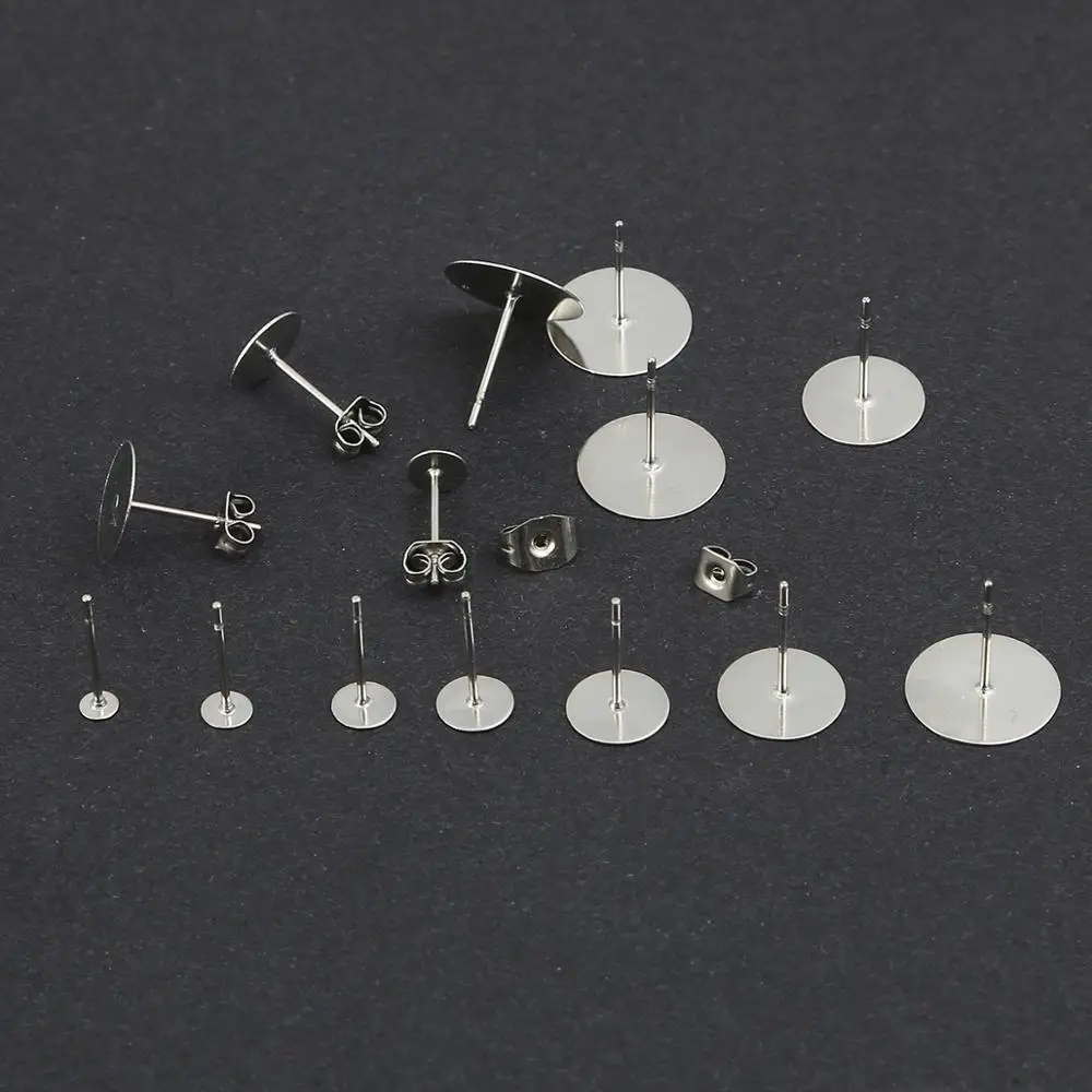 200pcs 3 4 5 6 8 10 12mm ze stali nierdzewnej puste Post płaskie kolczyk stadniny podstawa szpilki dla DIY tworzenia biżuterii Cameo ustawienia Cabochon — zdjęcie 7