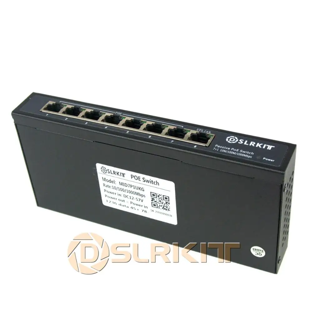 Dslrkit gigabit, 8 portas, interruptor passivo poe, ethernet, sem adaptador de energia