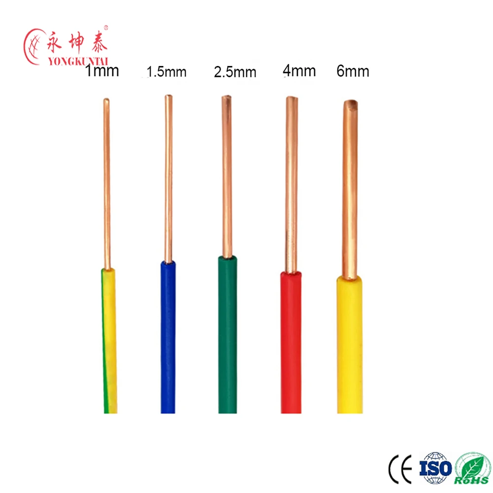 

Hot Sales BV 1mm 1.5mm 2.5mm 4mm 6mm single core copper pvc house bv wiring electrical cable and wire building wire