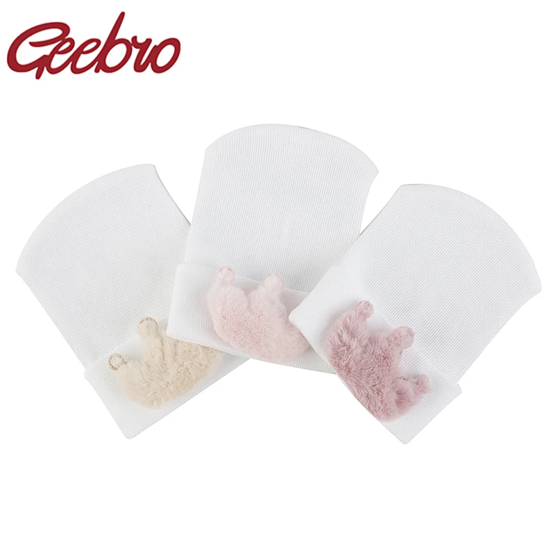 Geebro Cute Newborn Baby Crown Hat Infant Girl Boy Comfy Hospital Cap Winter Warm Toddler Outdoor Casual Beanie Newborn Hat