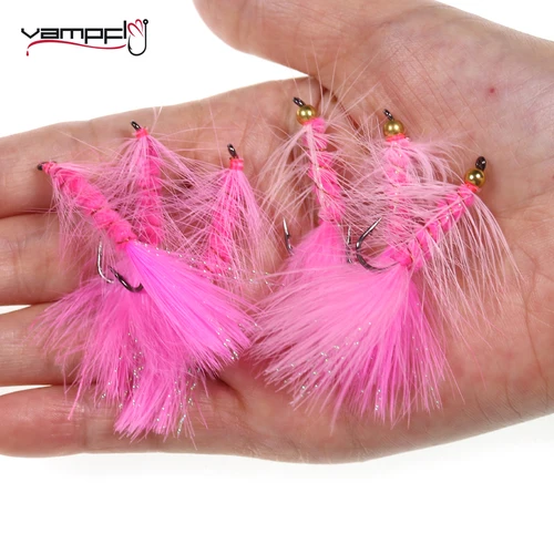 Vampfly 6 uds Beadhead y sin Beadhead Flash oropel lanoso Bugger Streamer pesca con mosca moscas trucha lubina Lucio señuelo de pesca cebo