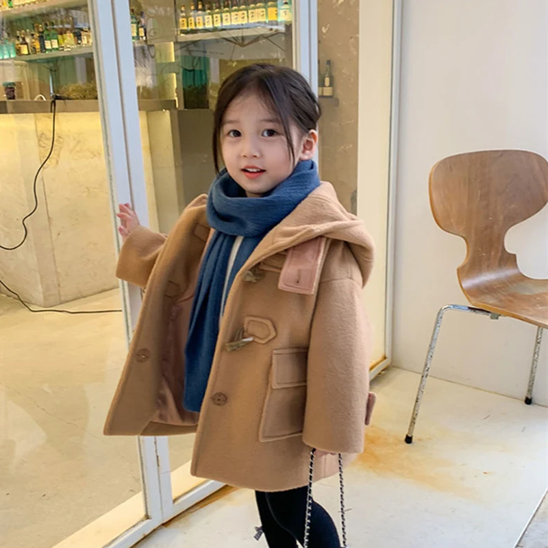 

Girls Boys Woolen Coat Jacket Cotton Outwear 2022 Luxury Design Warm Thicken Plus Velvet Winter Teenager Furs School Children's