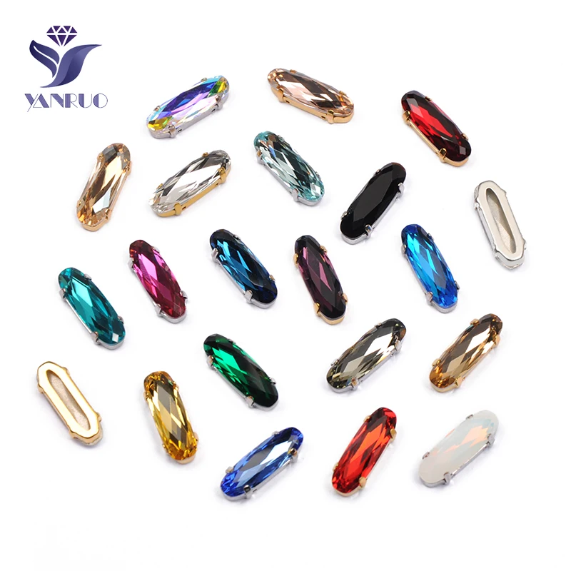 YANRUO 4161 Elongated Baguette Strass Crystal Fancy Stones With Claw Setting K9 Point Back Sewn Rhinestones For Needlework