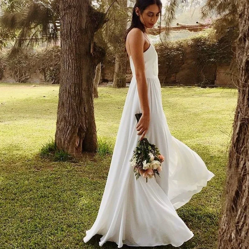 Sexy Elegant A-Line Wedding Dress Sweetheart Sweep Train Spaghtti Straps Lace sleevelesss Backless Bride Robe De Mariee