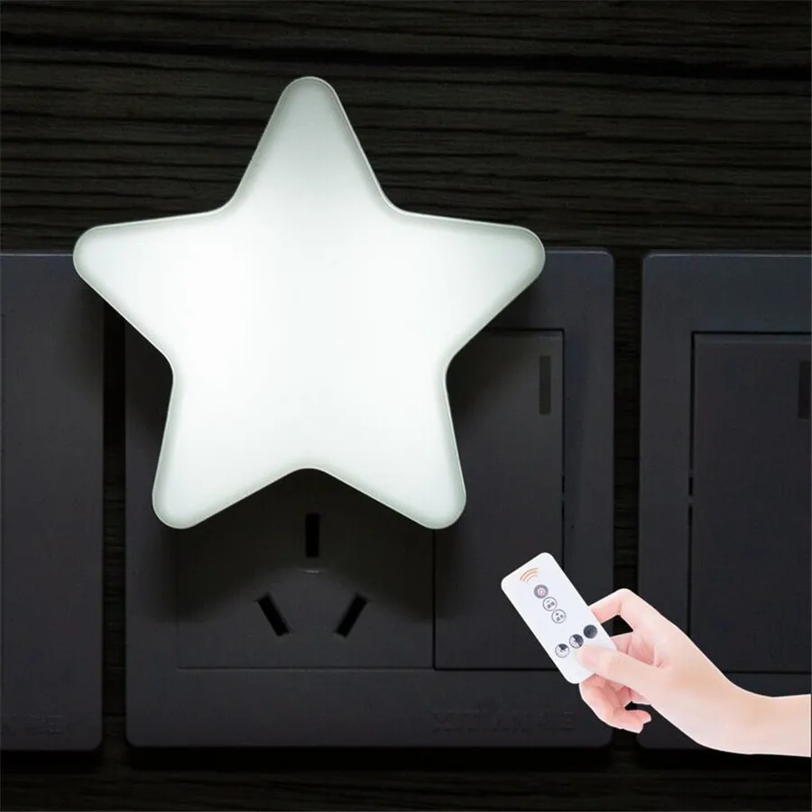 Remote controller Cute Star LED Plug-in Night Light AC110-220V Light Sensor Control Bedside Wall Lamp Baby Sleeping Light